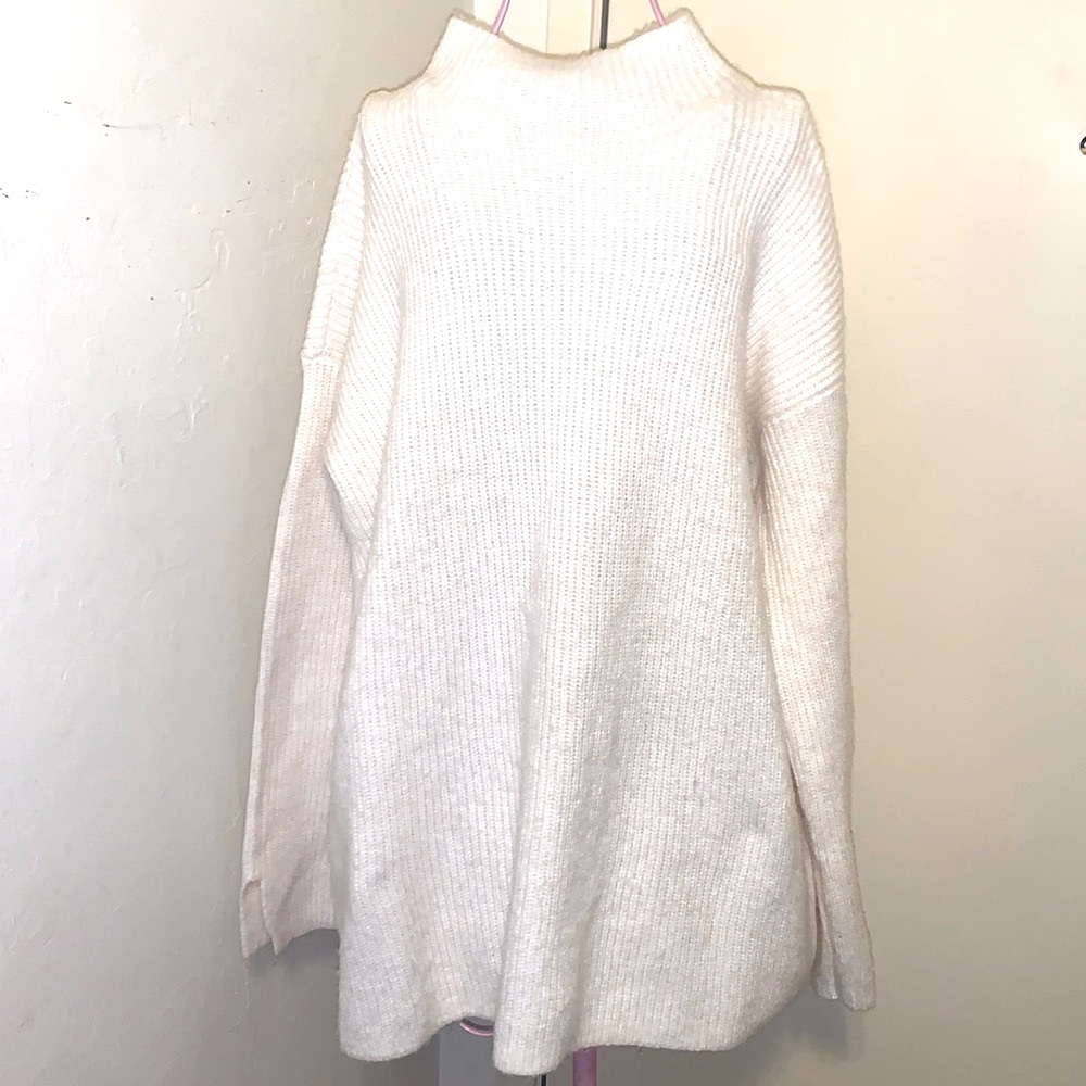 Loft by Ann Taylor Ivory Shaker Rib Mock Neck Sweater- Large